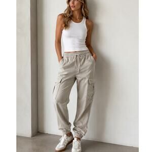 Jack & Jones Cream Cargo Jogger Sweatpants Mens M Classic Casual Cozy Athletic